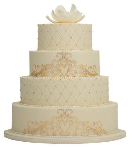 Ivory Tower
This classy cake is covered with buttercream icing
and enrobed with ivory fondant. <br> Hotel du Pont, 11th and Market streets, Wilmington, 800.441.9019, hoteldupont.com