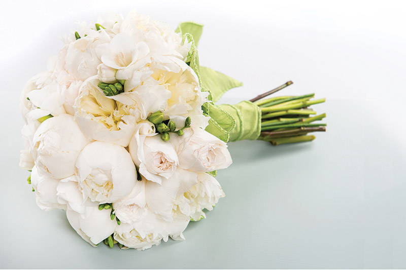 Garden roses, peonies, and freesia from Valley Forge Flowers in Wayne, Pa. 