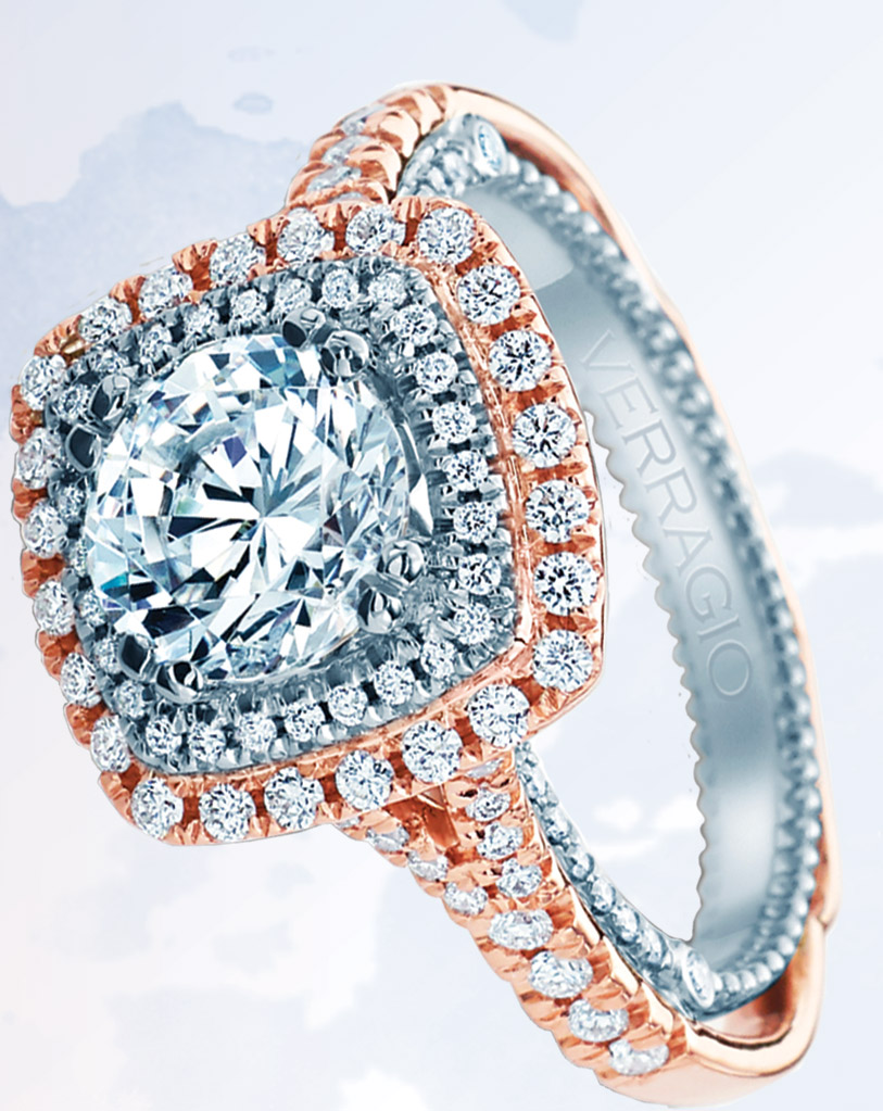  Venetian Collection by Verragio featuring rose gold outer halo, Bernie Robbins Jewelers
