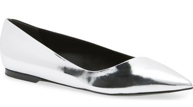 Balenciaga Pointy Toe Ballet Flat. $465-$525. Available at <a href="http://shop.nordstrom.com/s/balenciaga-pointy-toe-ballet-flat-women/4382428?origin=category-personalizedsort&fashioncolor=METALLIC%20SILVER">Nordstrom</a>.