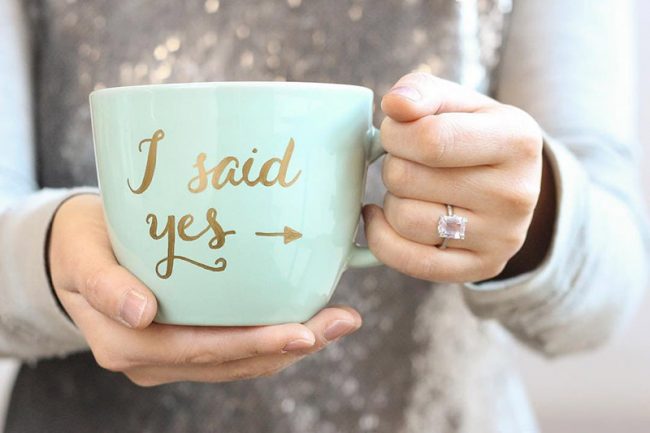 4. Swap the sign for a mug. Point out your rock while holding a cute cup. 