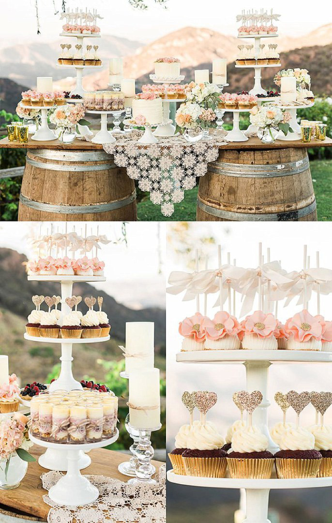 <strong>Dessert Bar</strong>
Fill the dessert table at your wedding with an abundance of delicious treats, especially perfect if you struggle to choose just one. This classy ranch wedding dessert bar is elegant, with a touch of rustic. 