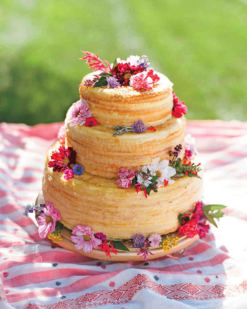 <strong>Crepe Cake</strong> 
This three-tier crepe cake is a unique alternative. Add floral garnishes to match your décor.
