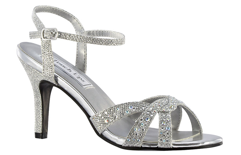 Dulce By Touch Ups | This glittery sandal features a sensible heel. It is available in silver shimmer and gold shimmer. $70, www.jansboutique.com, Jan’s Boutique Inc., 406 Marlton Pike East (Route 70), Cherry Hill, N.J., (856) 428-8181.