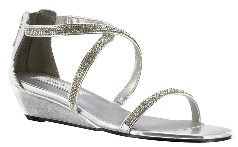 Moriah By Touch Ups | This fun wedge sandal has a modest one-inch heel. The jeweled straps hold the foot in place and the zipper back ensures the best fit. Available in gold and silver, $70, www.jansboutique.com, Jan’s Boutique Inc.