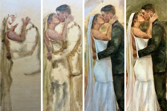 Photos are great, but there's something wonderful about a live artist commissioned to create a moving piece that captures the essence of your wedding.